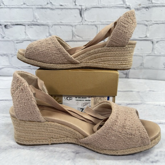 UGG Australia Delmar Espadrille Women's Wedge Lace Up Sandals Size 7 Mushroom - Picture 2 of 13
